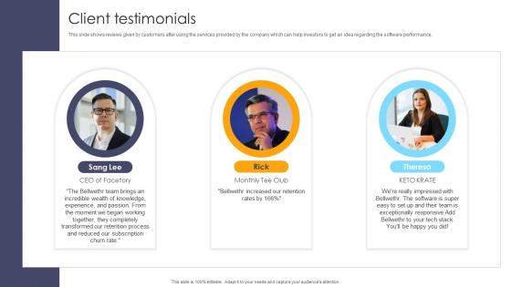 Client Testimonials Customer Experience Management Company Investor Funding Elevator Pitch Deck