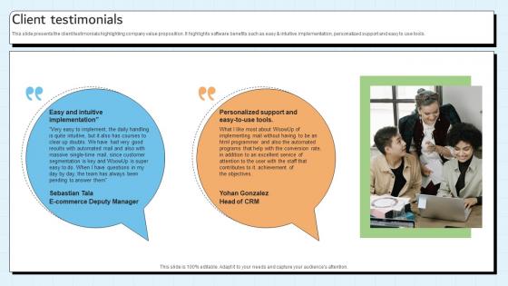 Client Testimonials Customer Relationship Management Platform Pitch Deck Client Testimonials Customer Relationship Management Platform Pitch Deck