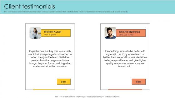 Client Testimonials Email Management Technology Pitch Deck
