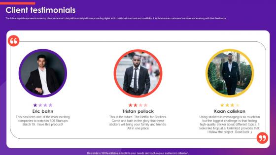 Client Testimonials Emoji Marketplace Investor Funding Elevator Pitch Deck