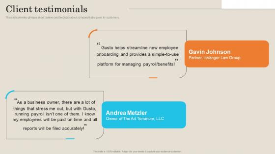 Client Testimonials Employee Management Platform Investor Funding Presentation Template Pdf