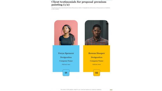 Client Testimonials For Proposal Premium Painting One Pager Sample Example Document