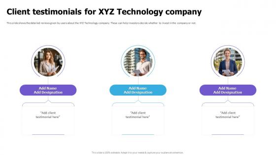 Client Testimonials For XYZ Technology Company Cloud Game Development Fundraising Pitch Deck
