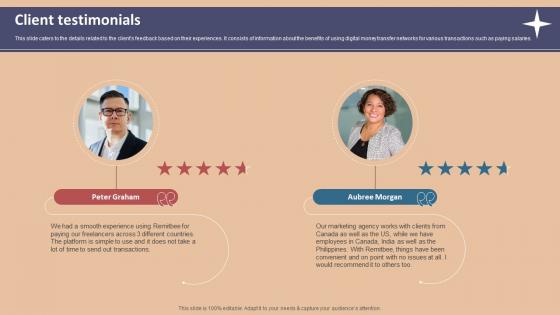 Client Testimonials Foreign Exchange Company Investor Funding Elevator Pitch Deck