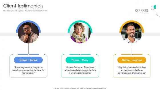 Client Testimonials Function User Interface Service Investor Funding Elevator Pitch Deck Client Testimonials Function User Interface Service Investor Funding Elevator Pitch Deck