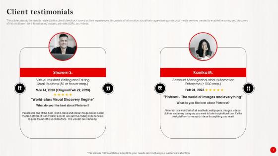 Client Testimonials Investor Funding Pitch Deck For Pinterests Expansion Diagrams Pdf