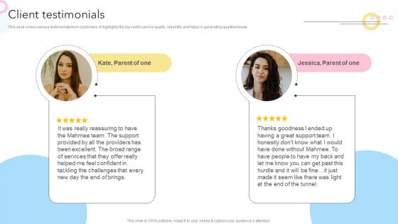 Client Testimonials Maternity Support Platform Pitch Deck