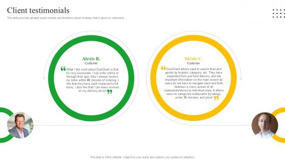 Client Testimonials Meal Delivery Service Investor Funding Ppt Presentation