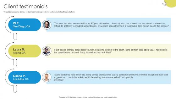 Client Testimonials Medicare Platform Investor Funding Elevator Pitch Deck Client Testimonials Medicare Platform Investor Funding Elevator Pitch Deck