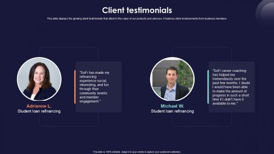 Client Testimonials Online Financial Services Platform Ppt Template