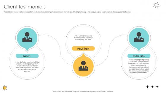 Client Testimonials Online Marketplace Pitch Deck