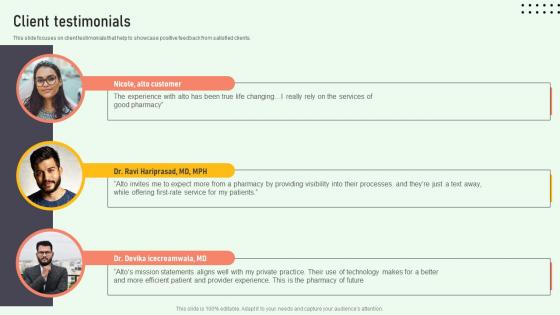 Client Testimonials Online Medication Management Platform Pitch Deck
