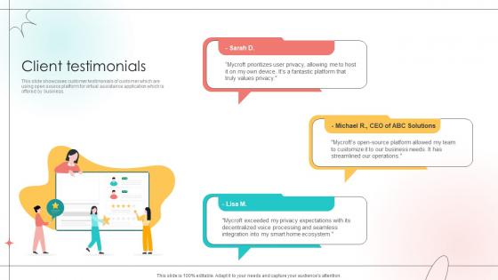Client Testimonials Open Source Solution Investor Funding Elevator Pitch Deck