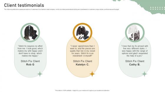Client Testimonials Personal Styling Service Investor Funding Elevator Pitch Deck