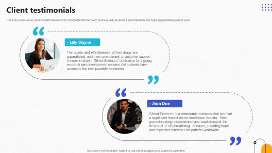 Client Testimonials Pharmaceutical R And D Company Pitch Deck Client Testimonials Pharmaceutical R And D Company Pitch Deck