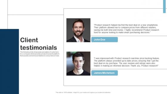 Client Testimonials Product Research Fund Raising Pitch Deck Information Pdf