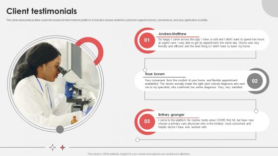 Client Testimonials Virtual Medical Consultancy Investor Funding Elevator Pitch Deck Client Testimonials Virtual Medical Consultancy Investor Funding Elevator Pitch Deck