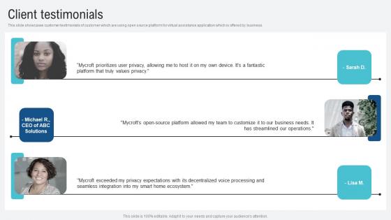 Client Testimonials Voice Assistance Security Platform Investor Funding Presentation Pictures Pdf Client Testimonials Voice Assistance Security Platform Investor Funding Presentation Pictures Pdf