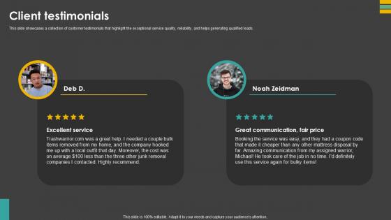 Client Testimonials Waste Control Platform Pitch Deck Ppt Template Client Testimonials Waste Control Platform Pitch Deck Ppt Template