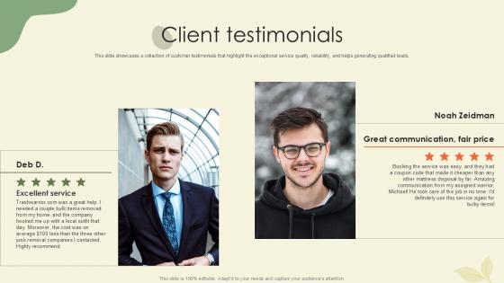 Client Testimonials Waste Disposal Platform Pitch Deck Ppt Example Client Testimonials Waste Disposal Platform Pitch Deck Ppt Example