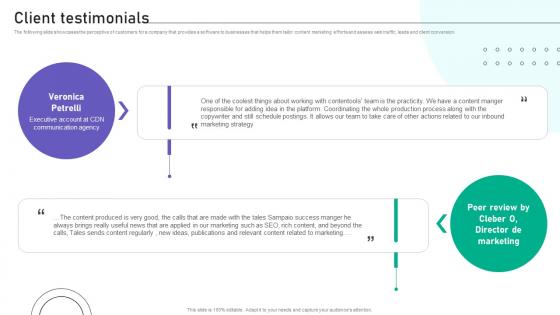 Client Testimonials Website Traffic Boosting Tool Investor Funding Elevator Pitch Deck