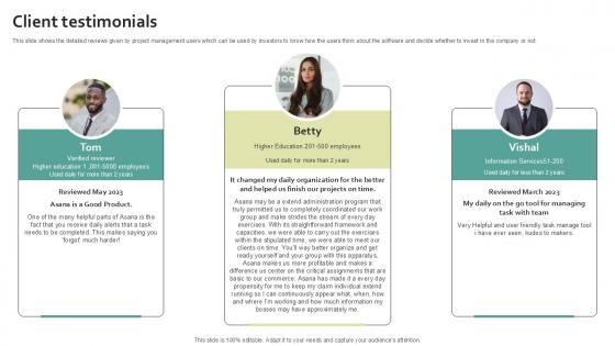 Client Testimonials Work Management Software Development Organization PPT PowerPoint