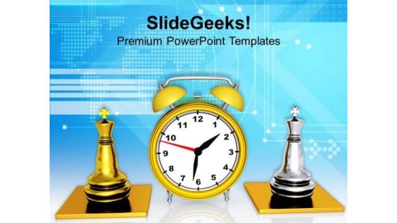 Clock And Chess Pieces Strategy PowerPoint Templates Ppt Backgrounds For Slides 0313