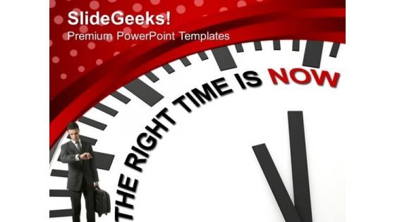 Clock With Right Time Is Now Business PowerPoint Templates Ppt Backgrounds For Slides 0213