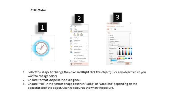 Clock With Three Text Boxes For Data Representation Presentation Template Slide03