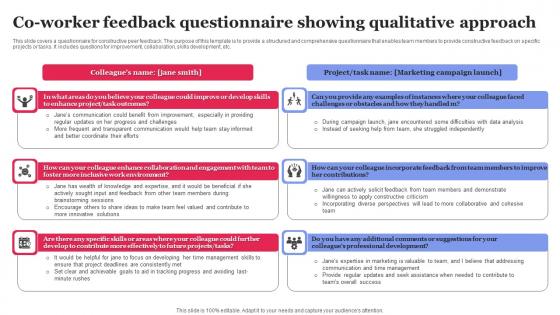 Co Worker Feedback Questionnaire Showing Qualitative Approach Topics Pdf