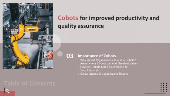 Cobots For Improved Productivity And Quality Assurance Ppt Powerpoint Presentation Complete Deck With Slides