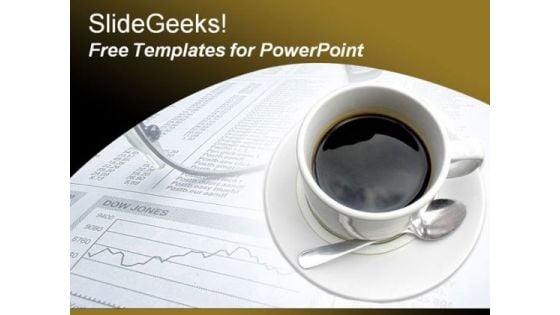 Coffee PowerPoint Template with Stock Market Papers