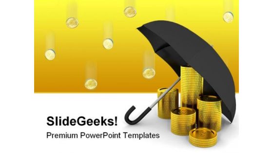 Coins Under Umbrella Business PowerPoint Template 0910