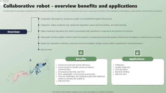 Collaborative Robot Overview Benefits Applications Of Industrial Robots Infographics Pdf