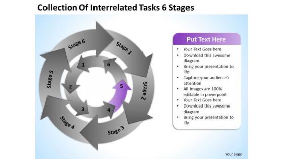 Collection Of Interrelated Tasks 6 Stages Business Plan Template PowerPoint Slides