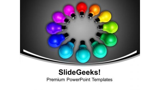 Colored Bulbs In A Circle Teamwork PowerPoint Templates And PowerPoint Themes 1012