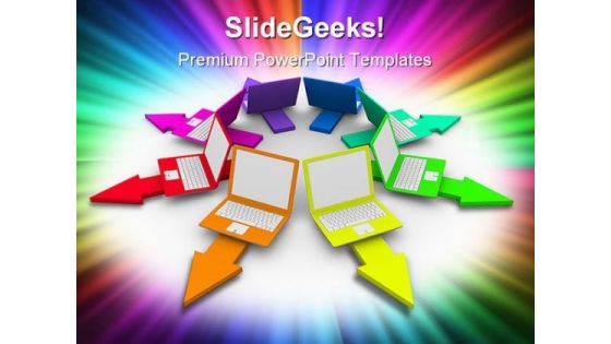 Colored Laptops On Arrows Internet PowerPoint Templates And PowerPoint Backgrounds 0111