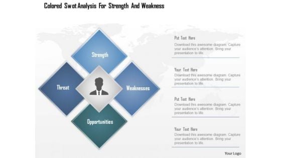 Colored Swot Analysis For Strength And Weakness PowerPoint Template