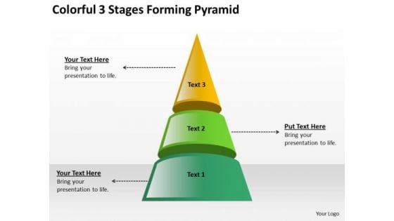 Colorful 3 Stages Forming Pyramid New Business Plan PowerPoint Slides