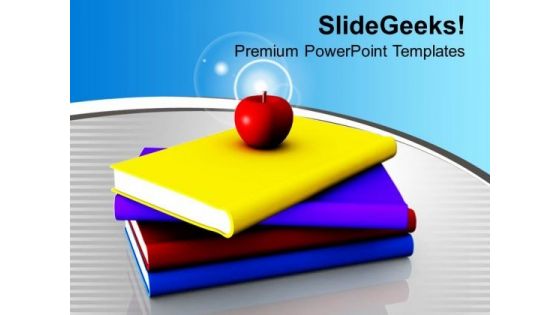 Colorful Books Placed Under Red Apple Education PowerPoint Templates Ppt Backgrounds For Slides 1212