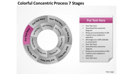 Colorful Concentric Process 7 Stages Basic Business Plan PowerPoint Slides