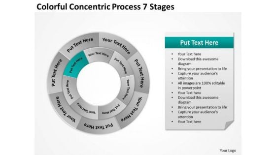 Colorful Concentric Process 7 Stages Business Plan Financial Projections PowerPoint Slides