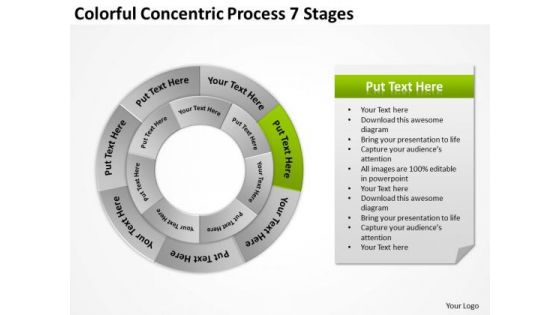 Colorful Concentric Process 7 Stages Business Plan Looks Like PowerPoint Slides