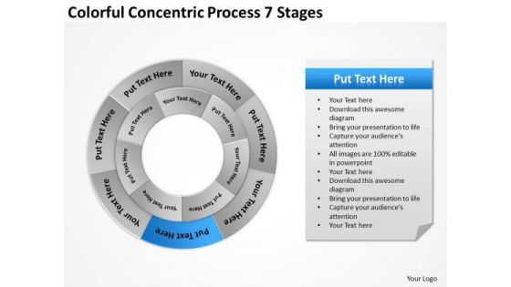 Colorful Concentric Process 7 Stages Business Plan Models PowerPoint Templates