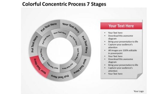 Colorful Concentric Process 7 Stages Business Plan PowerPoint Slides