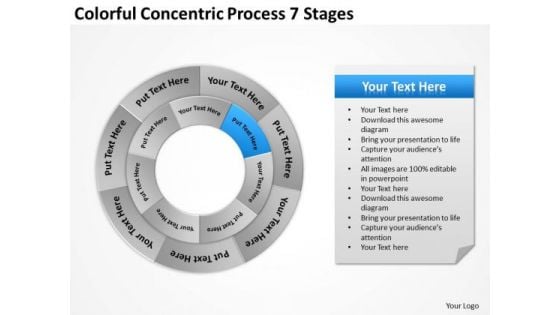 Colorful Concentric Process 7 Stages Business Plan Programs PowerPoint Slides