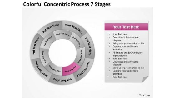 Colorful Concentric Process 7 Stages Business Plan Template PowerPoint Template