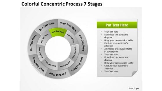 Colorful Concentric Process 7 Stages Business Plan Template PowerPoint Templates