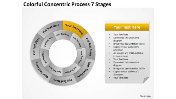 Colorful Concentric Process 7 Stages Business Planning PowerPoint Slides