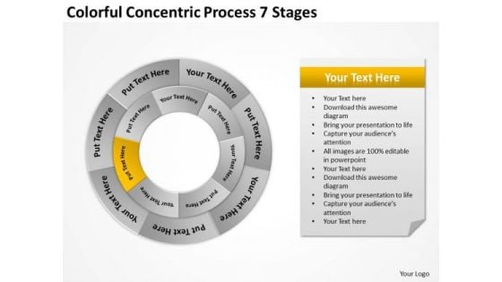 Colorful Concentric Process 7 Stages Business Plans For PowerPoint Slides